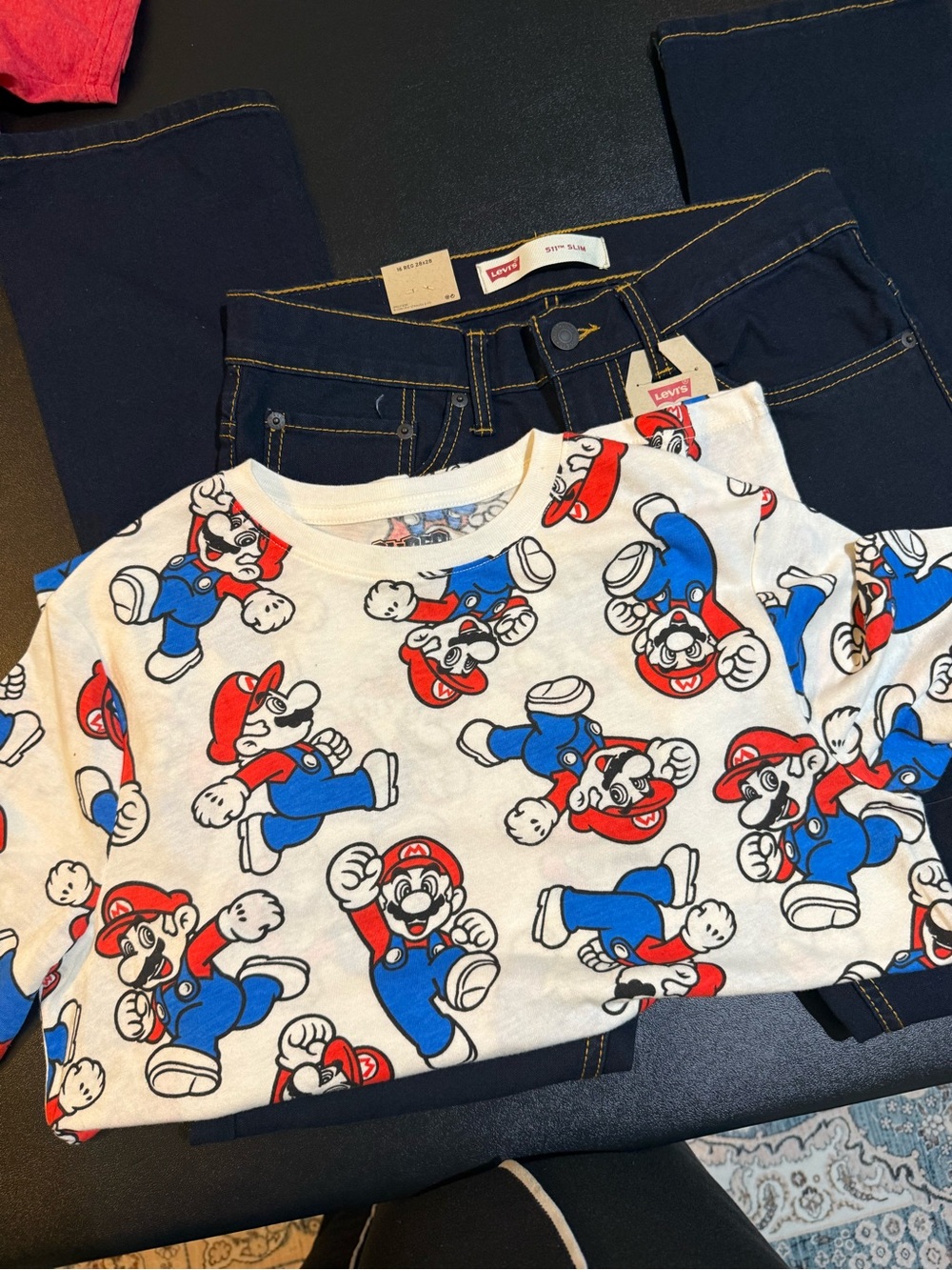 Super Mario Print Tee in White XL, and 511-slim Levis size 16 boys